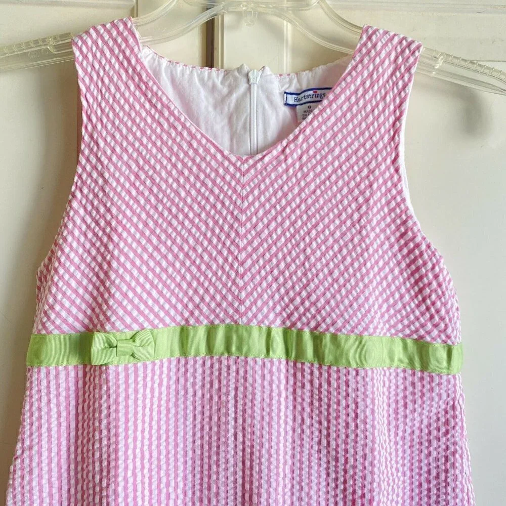 Hartstrings‎ Girl’s Sleeveless Pink White Seersucker Cotton Easter Dress Sz 8